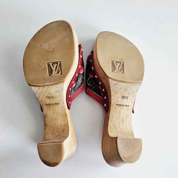 Louis Vuitton Red Cherry Takashi Murakami Monogram Wooden Clogs Mules EU 36.5